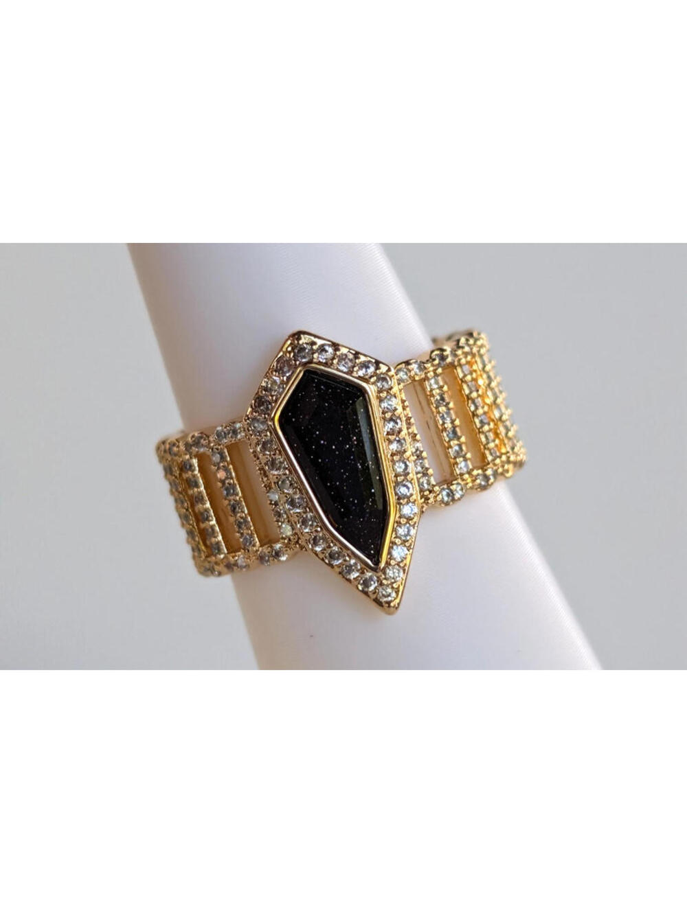 Bomb Party UNTAMED Ring Sz 8 "Don't Pet Me" Onyx Sandstone on Gold